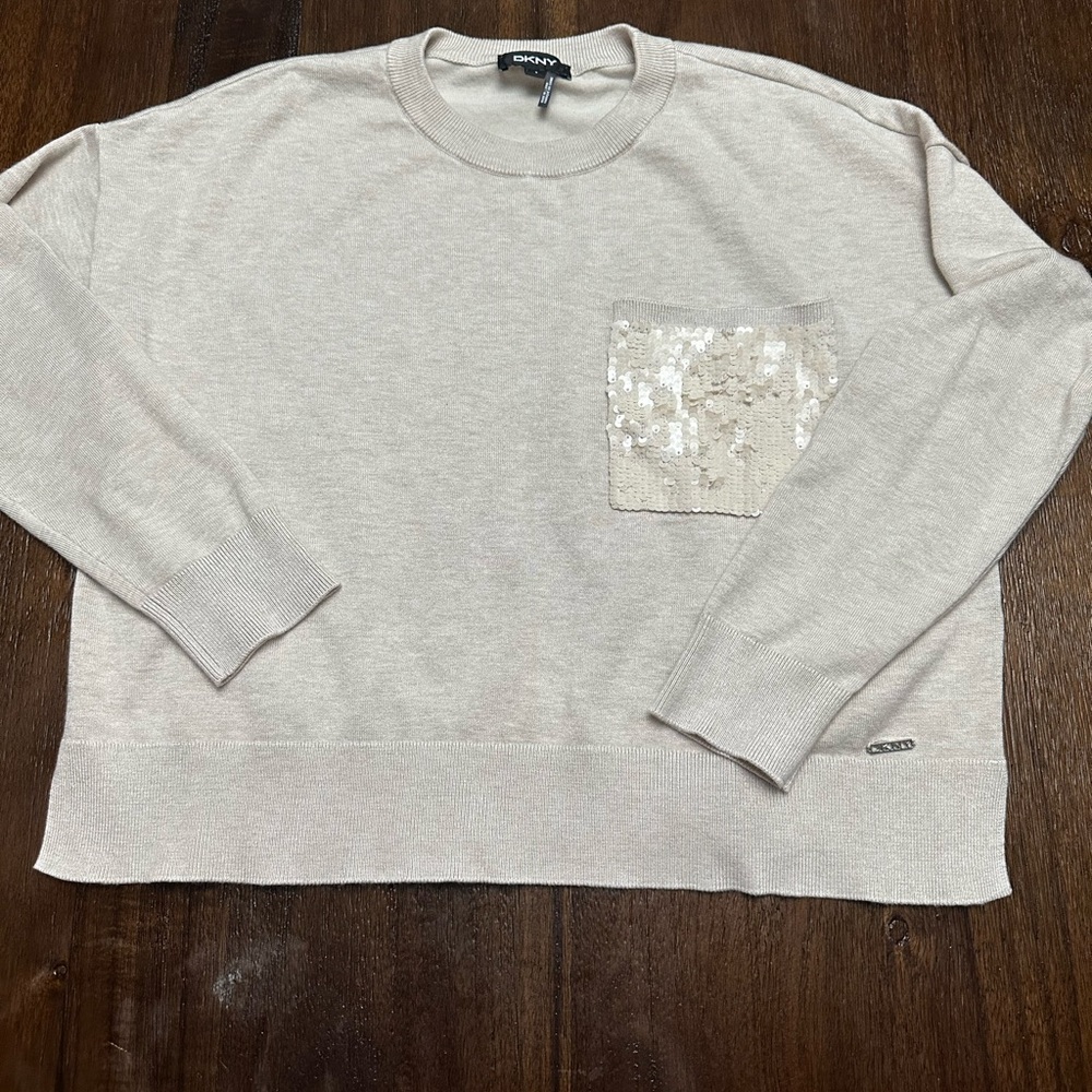 DKNY sequins pocket sweater top size small